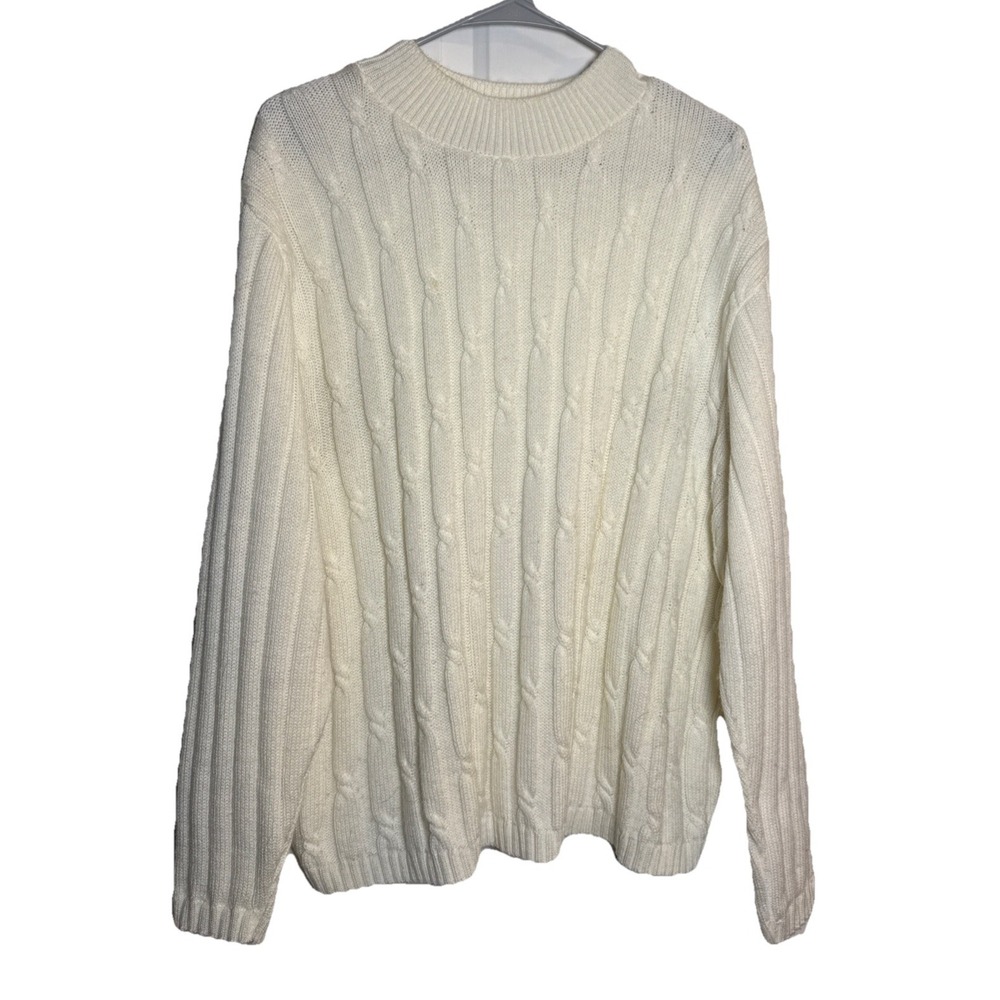 Vintage Baxter & Wells Men's Cable Knit‎ Sweater 2X Cream White Made in USA